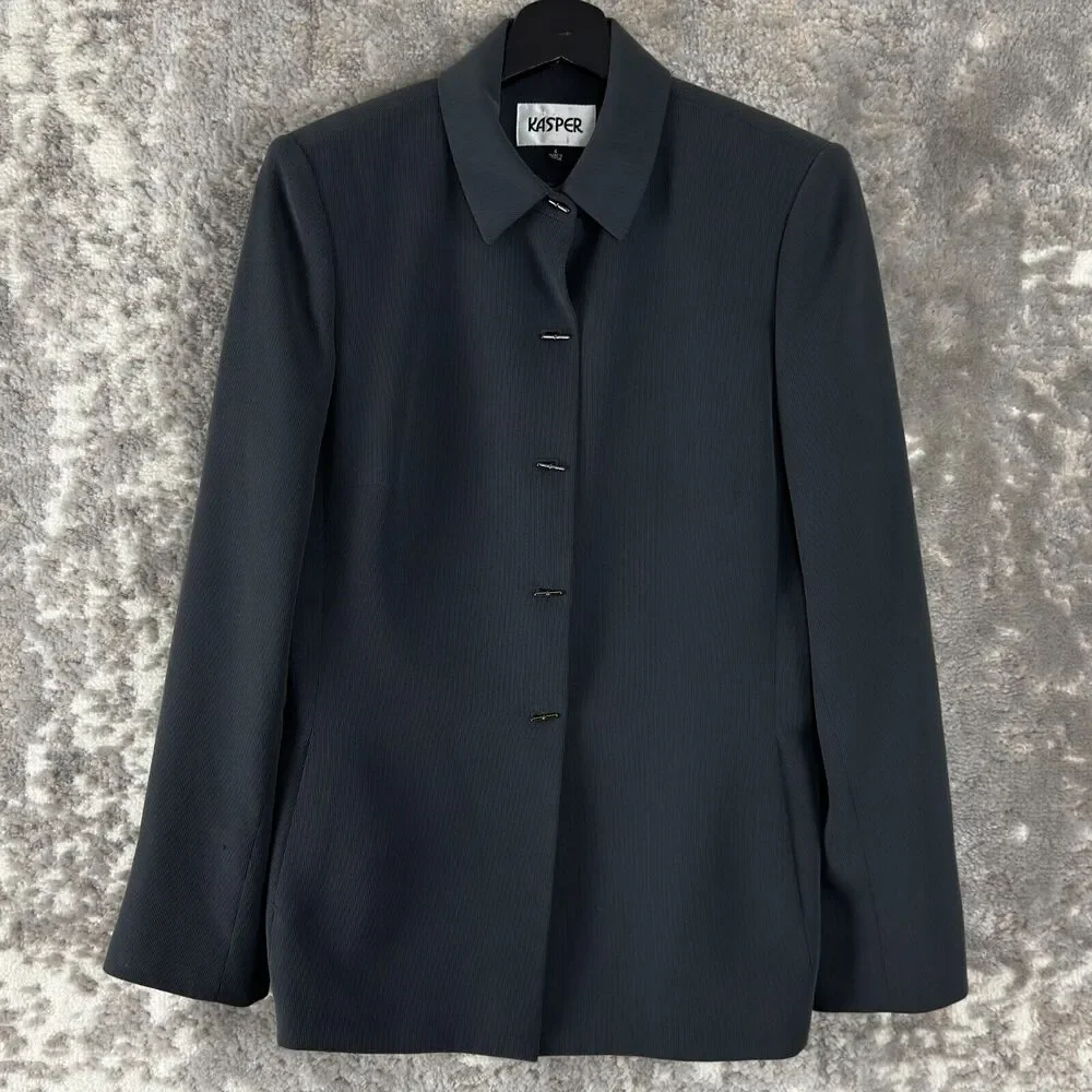 Kasper‎ Size 4 Career Blazer Jacket Black Chains Long Sleeve Collar Lined